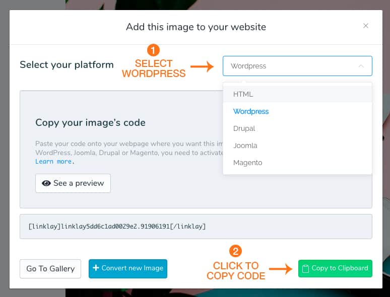 screenshot of a popup for linklay shortcode for wordpress